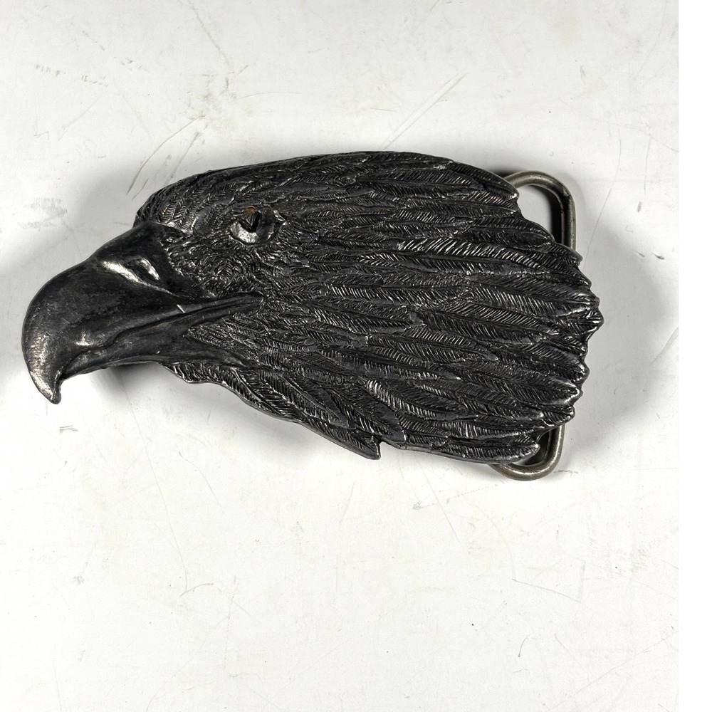 Vintage Siskiyou Bald Eagle Head Belt Buckle Pewter Tone Buckle Co 1980's‎